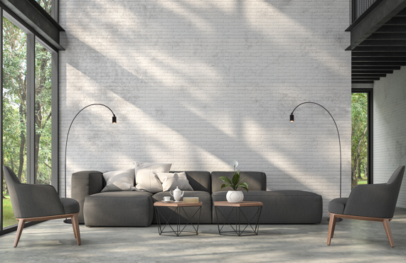 Moderne Wohnlandschaft zwei geschwungenen Lampen